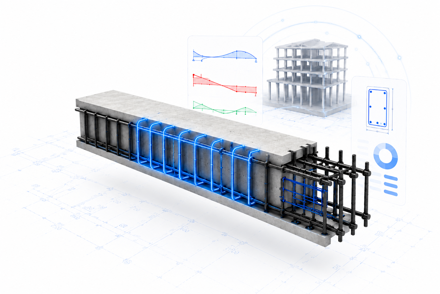 OPTIBIM Pro Beam dashboard showing IS 456 beam analysis, design and compliance audit results
